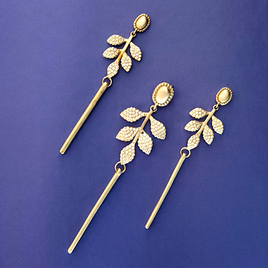 Five Leaf Silver Branch Pendant Earrings Set