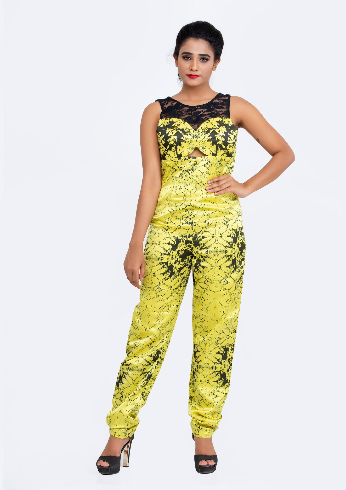 Yellow Printed Silk Crepe Jumpsuit
