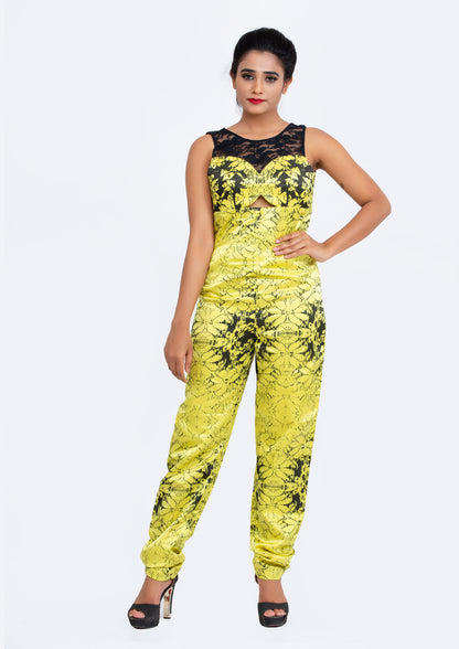 Yellow Printed Silk Crepe Jumpsuit