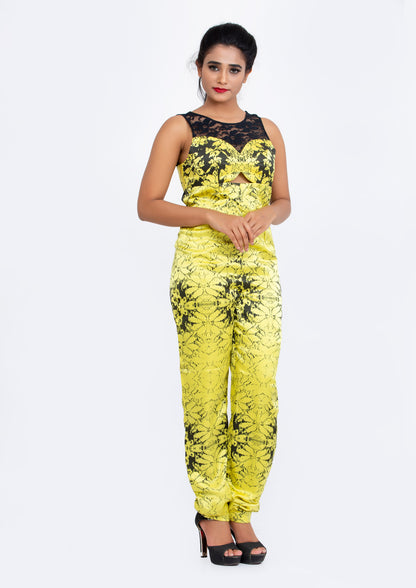 Yellow Printed Silk Crepe Jumpsuit