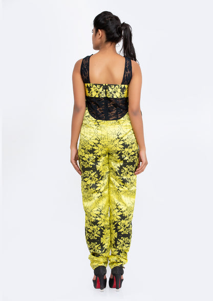 Yellow Printed Silk Crepe Jumpsuit