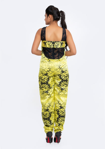 Yellow Printed Silk Crepe Jumpsuit