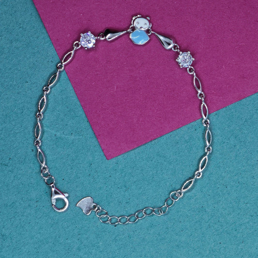 White and Blue Enamel Girl Kids Silver Bracelet