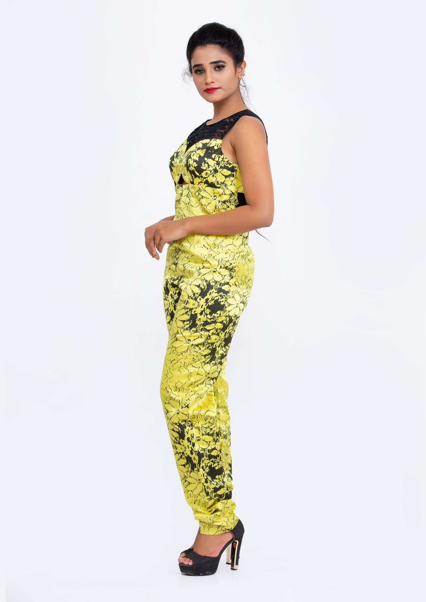 Yellow Printed Silk Crepe Jumpsuit
