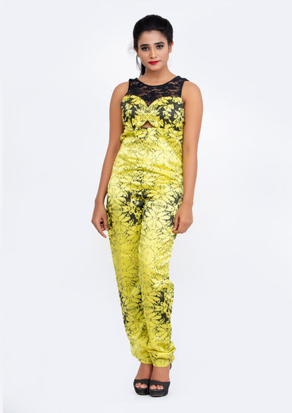 Yellow Printed Silk Crepe Jumpsuit