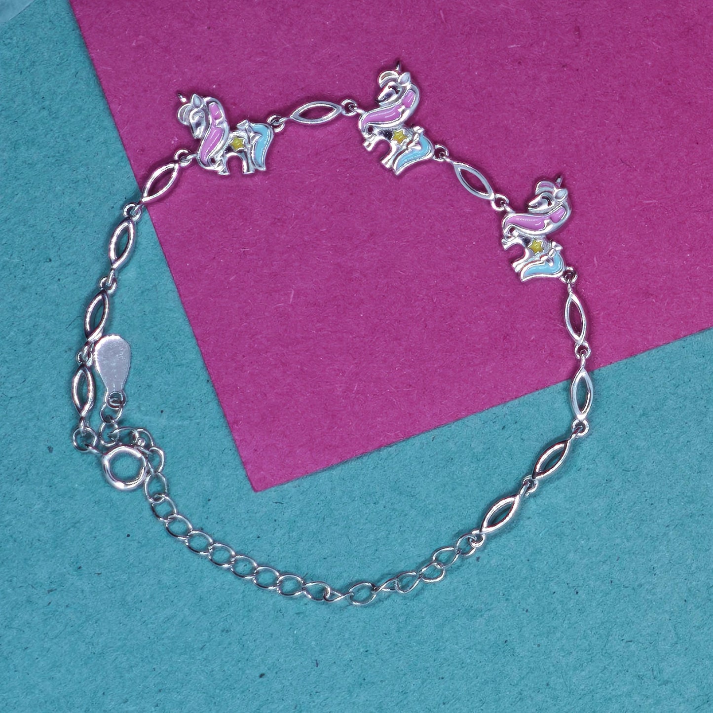 Unicorn Enamel Finish Kids Silver Bracelet