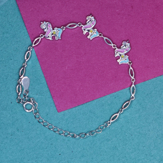 Unicorn Enamel Finish Kids Silver Bracelet