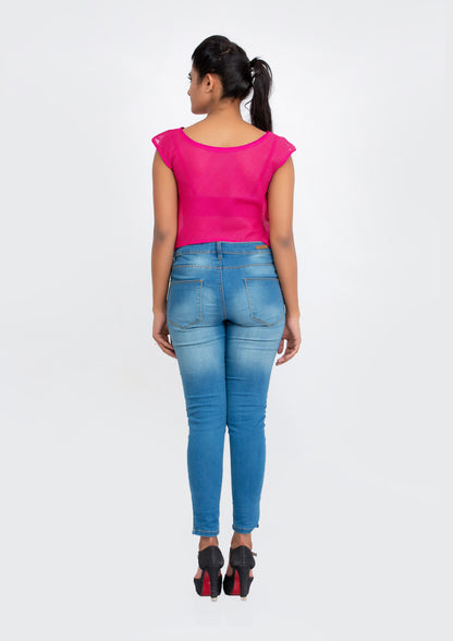 Pink Cotton Net flare Crop Top