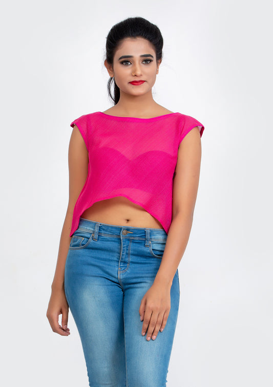 Pink Cotton Net flare Crop Top