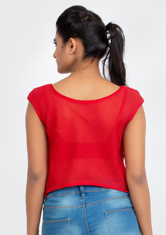 Red Cotton Net flare Crop Top
