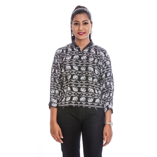 Black Elephant Print Shirt