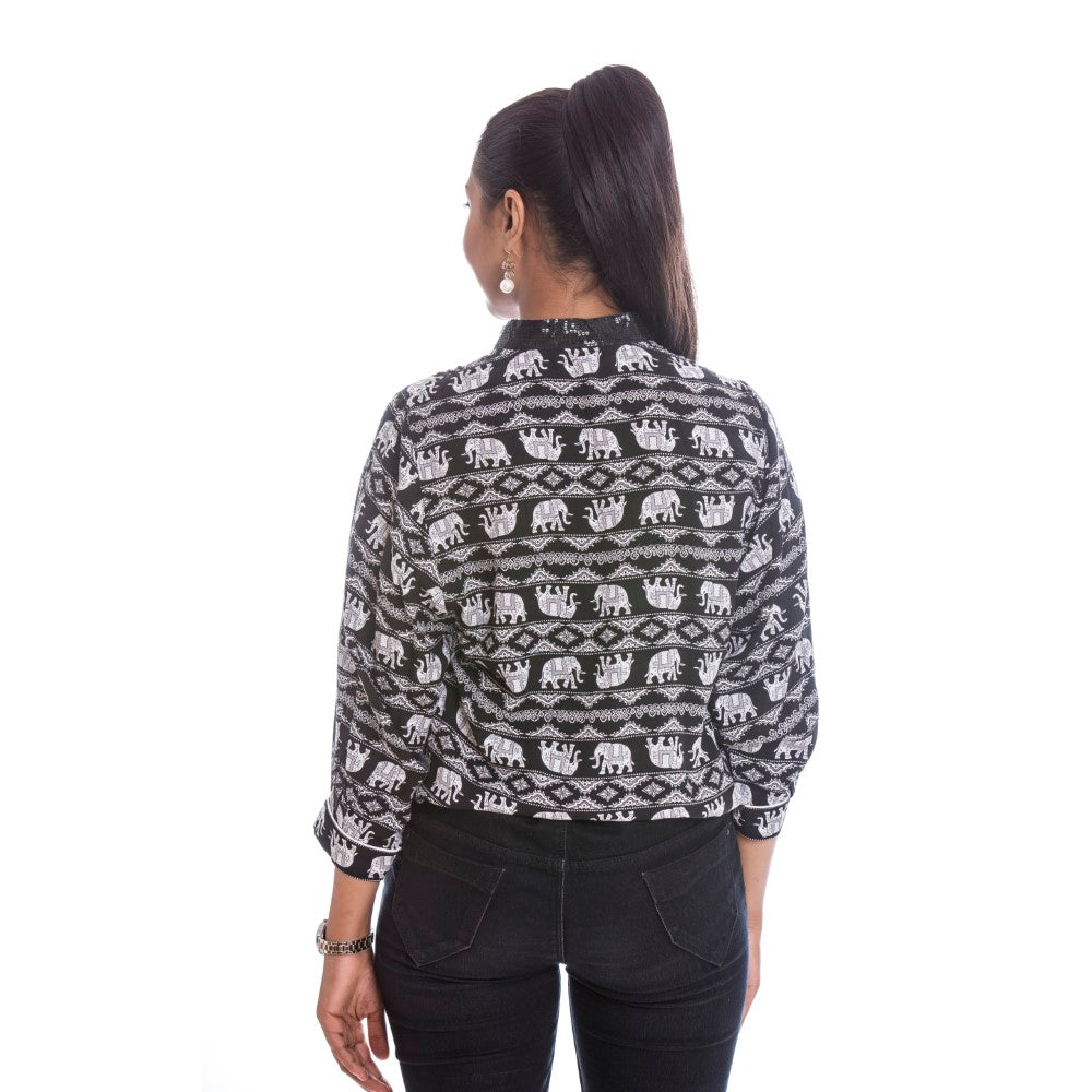 Black Elephant Print Shirt