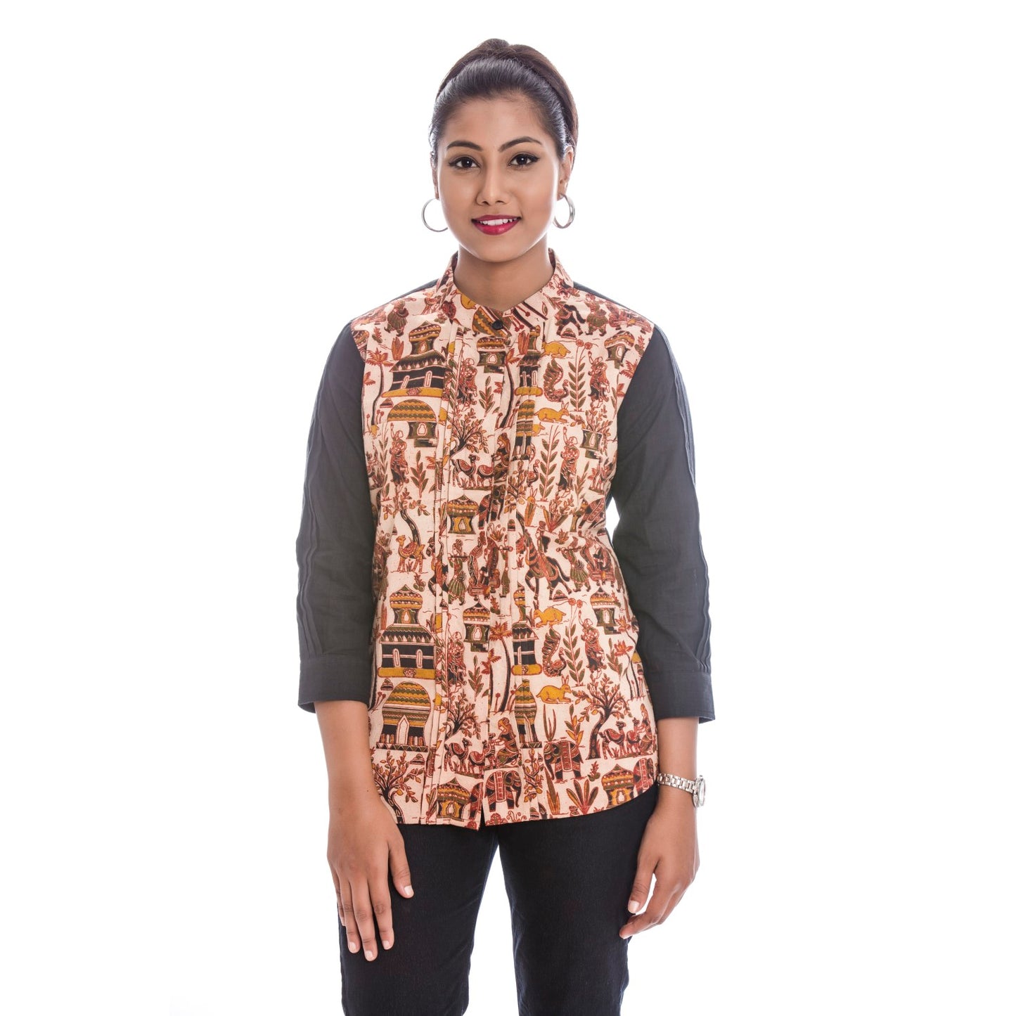 Kalamkari Printed Pleated Shirt