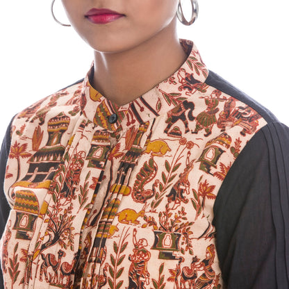 Kalamkari Printed Pleated Shirt